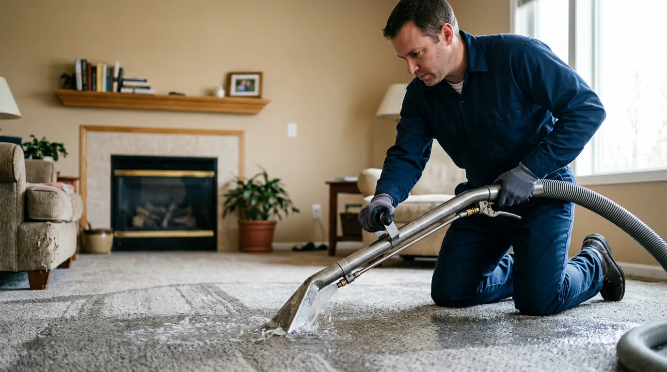 Water damage restoration technician working near Bedford, IA